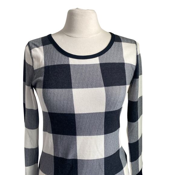 OLD NAVY Buffalo Plaid Top Womens Sz Small Black Waffle Thermal Cabincore - Picture 3 of 7